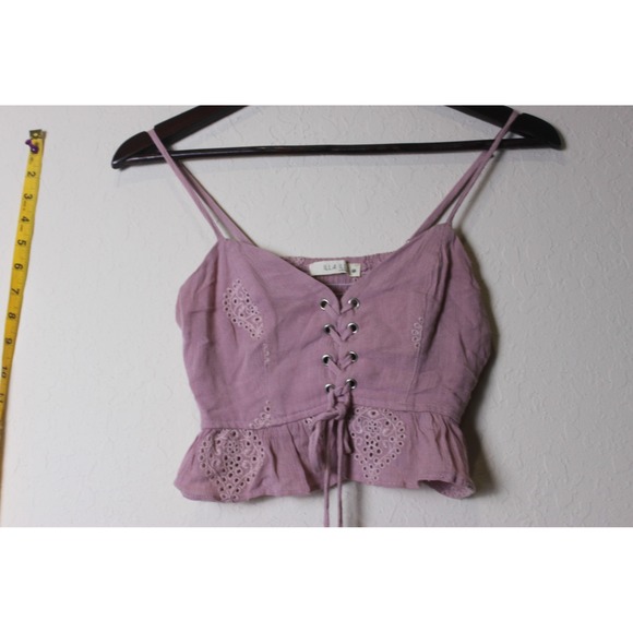 Y2K Illa Illa Eyelet Lace Up Corset Top Medium Crop Tie Front Smocked Sexy Pink - Picture 1 of 5